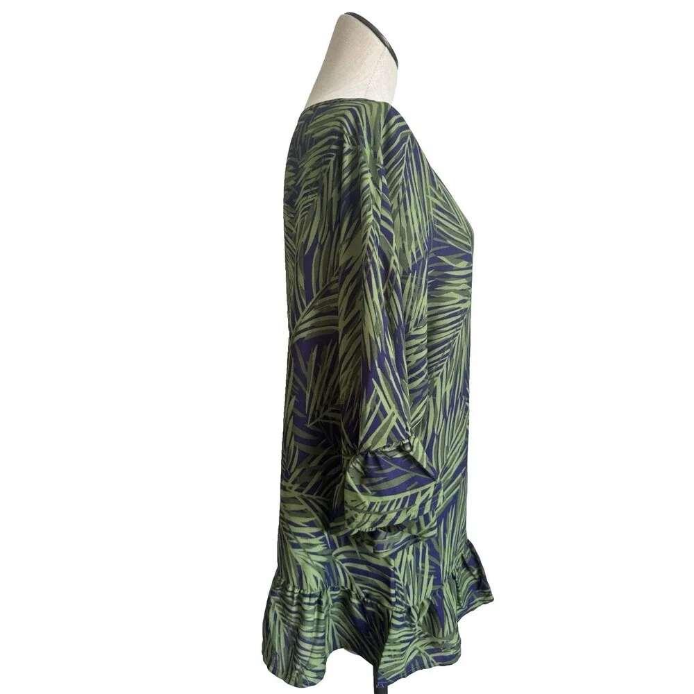 Bon Worth Tropical Leaf Print Blouse Ruffle Oversized Boxy Size Small